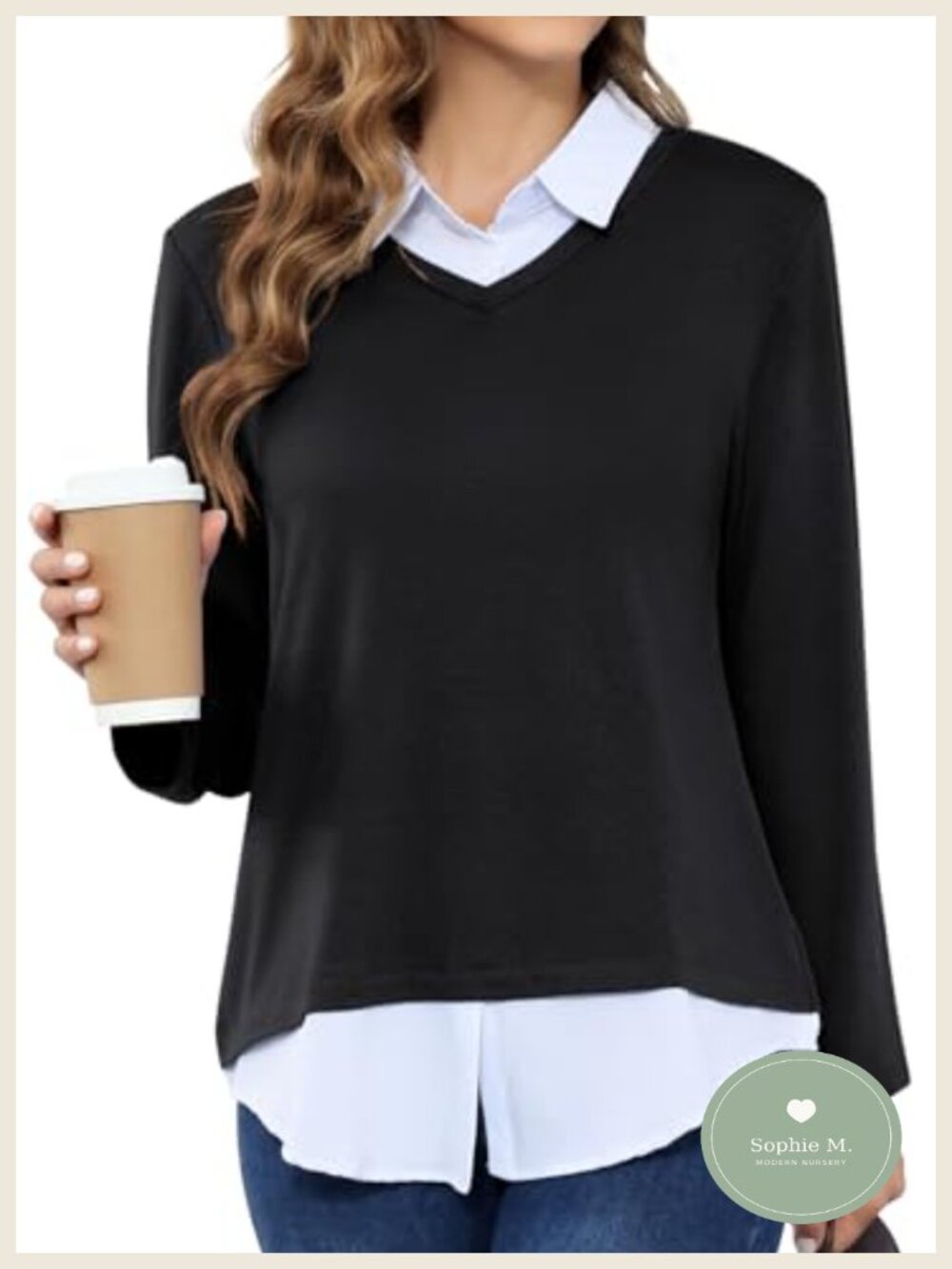 2-in-1 Patchwork Knit Sweater & Shirt Style Pullover